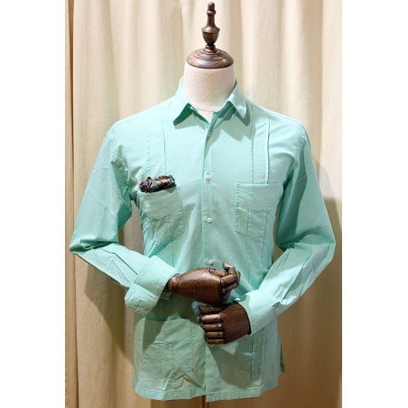 Camisa cubana - Guayabera - color verde aguaazulón